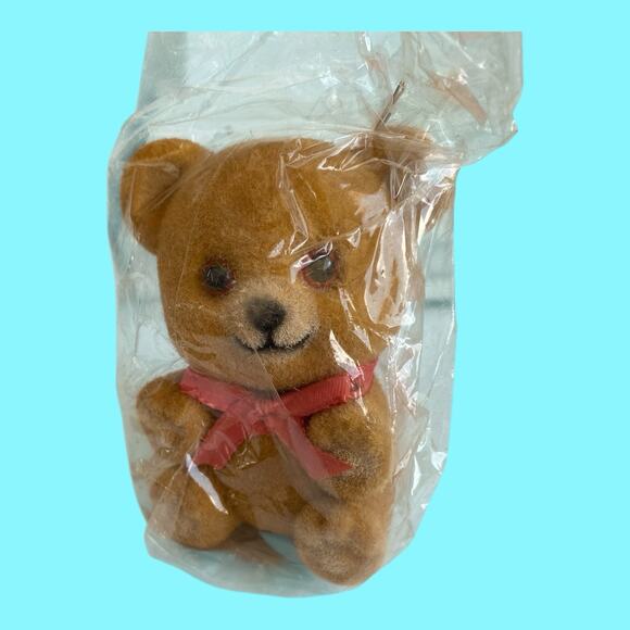 Vtg Brown Flocked Miniature Teddy Bears 3” Ornament HF Company Hong Kong NOS - Picture 9 of 13